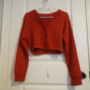 SHEIN Buttoned Front Cable Knit Cropped Cardigan